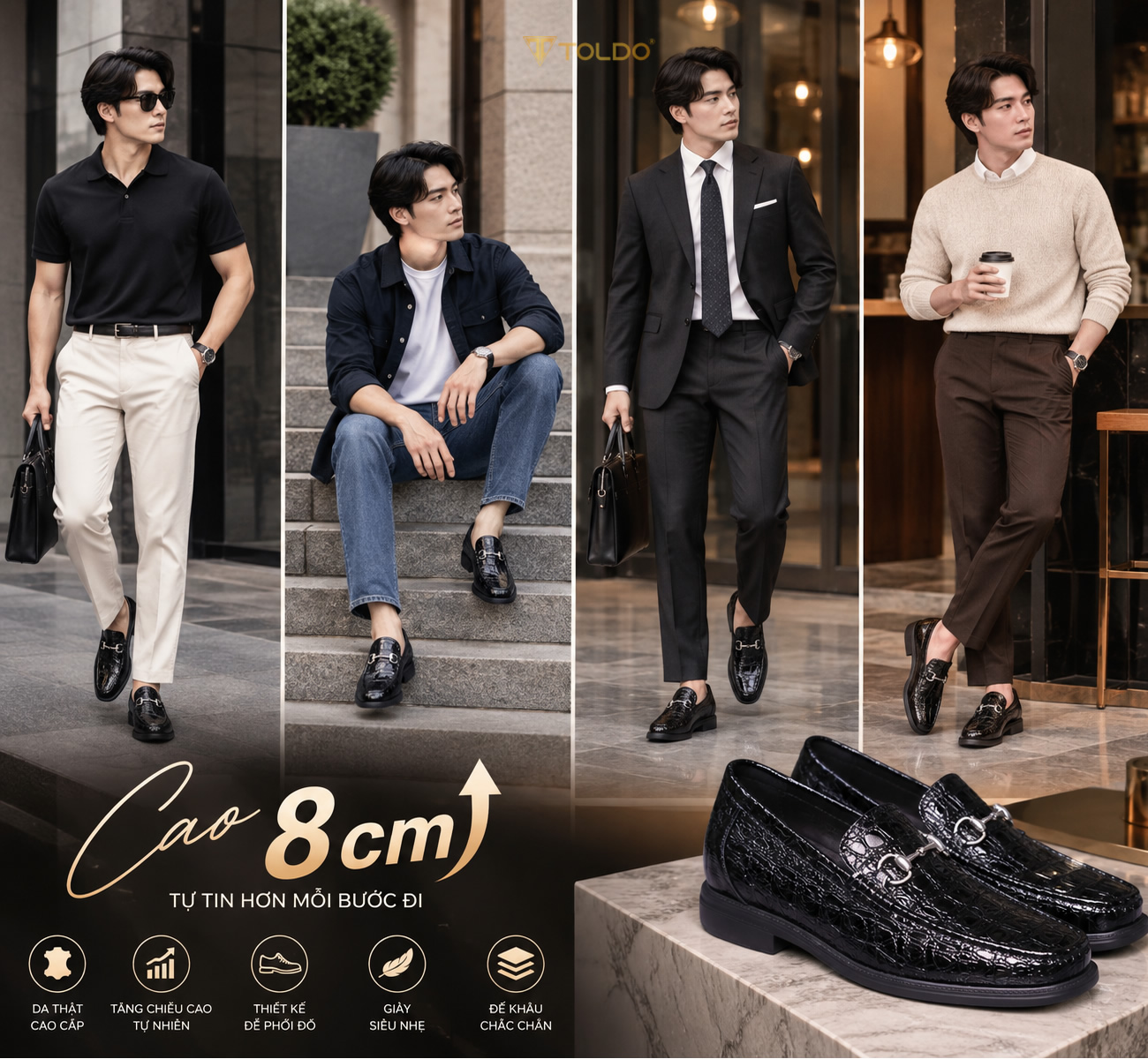 Giày cao nam 8cm đế khâu nhẹ 2